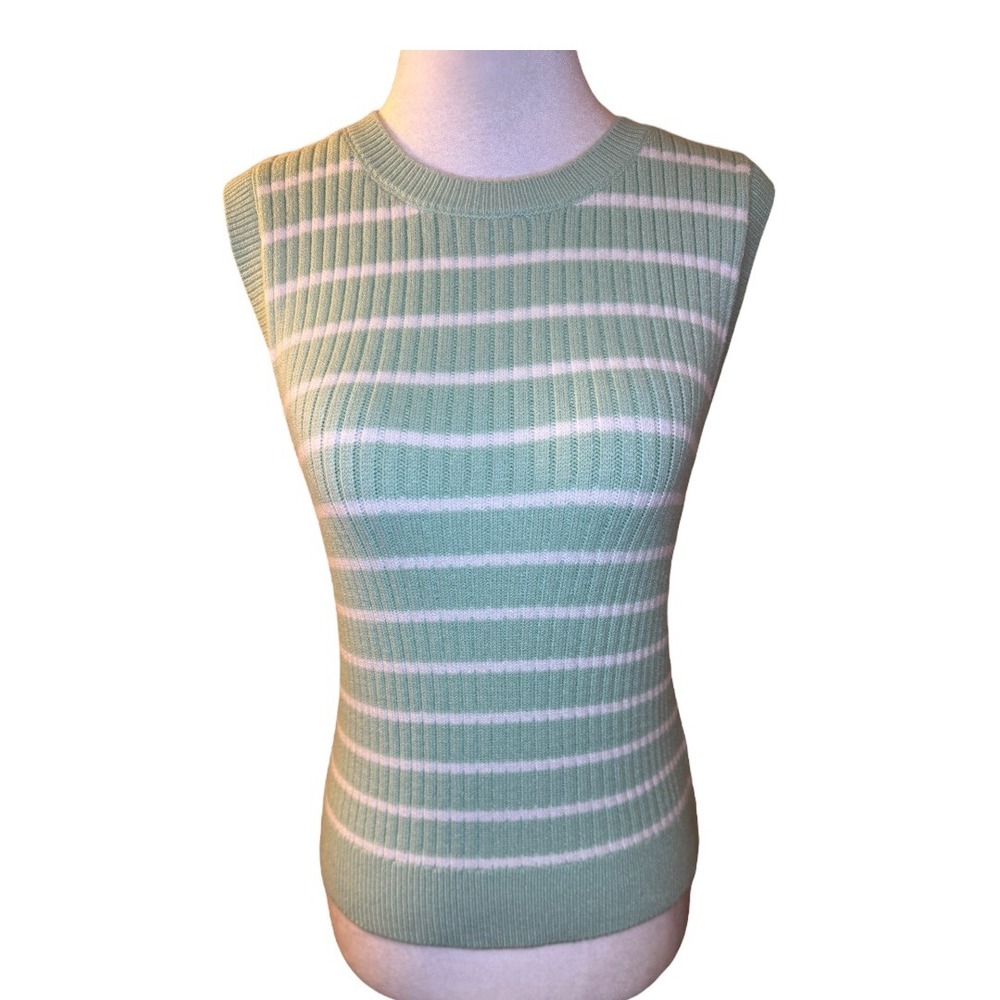 Steve Madden Cropped Ribbed Knit‎ Tank Top Striped Sleeveless Mint Green Large